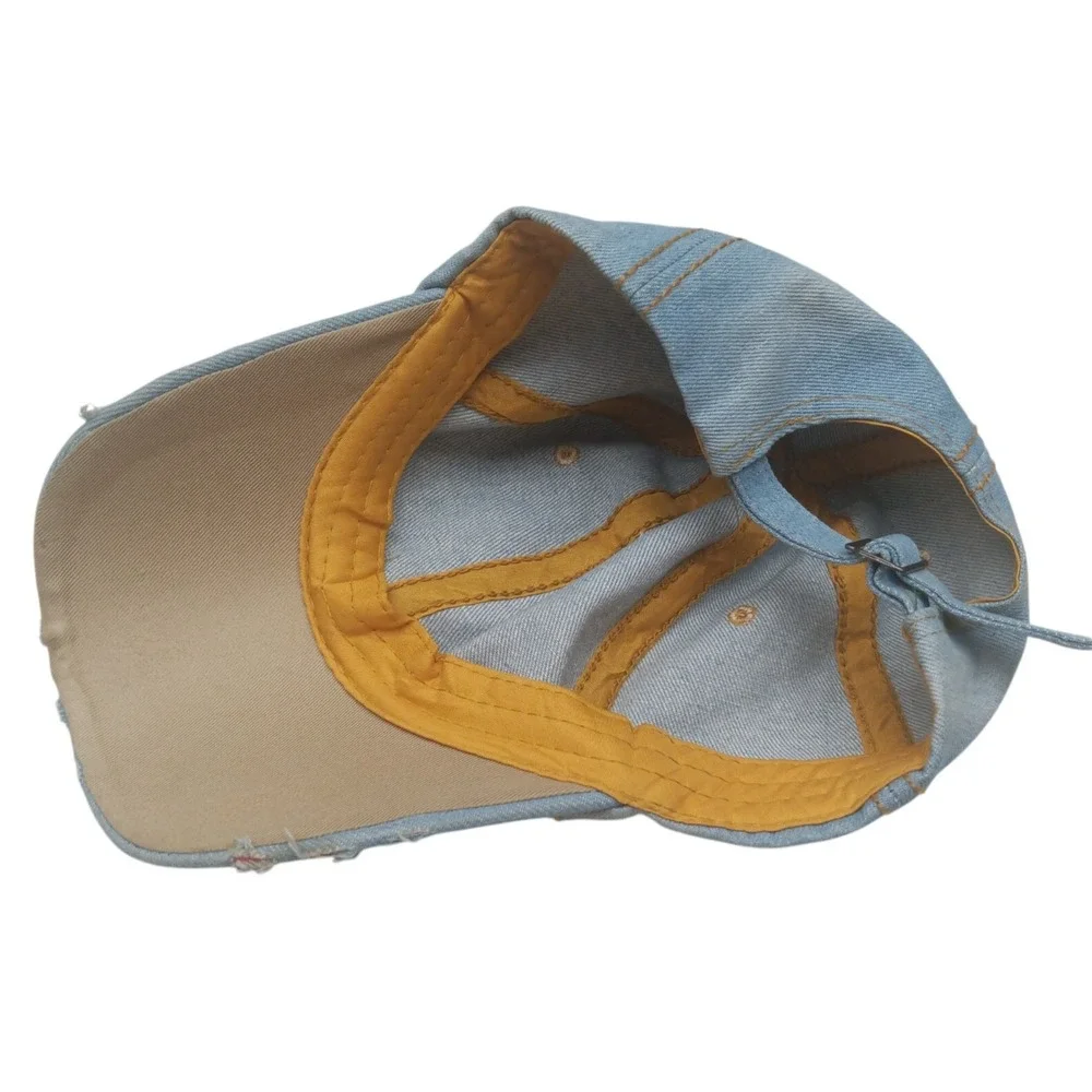 Women's Distressed Hat Blue Western Rhinestones Cross Accent Adjustable‎
